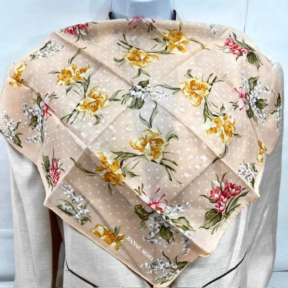 Set of 2  MiniScarf/Handker cotton Rina Ricci & Hanaae Mori Peach Floral ( 42)